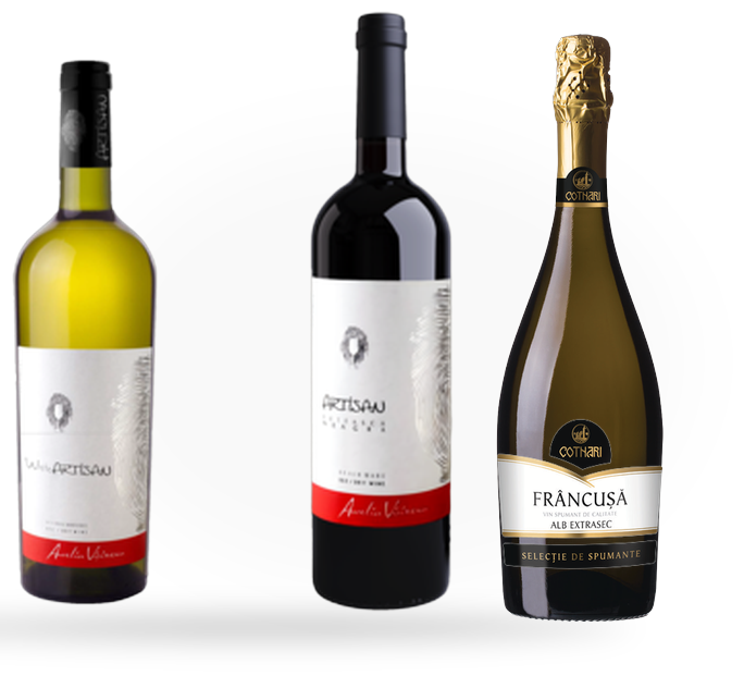 Selezione vini rumeni Winel: Artisan Bianco, Artisan Fetească Neagră, Cotnari Selecție Frâncușă Spumante