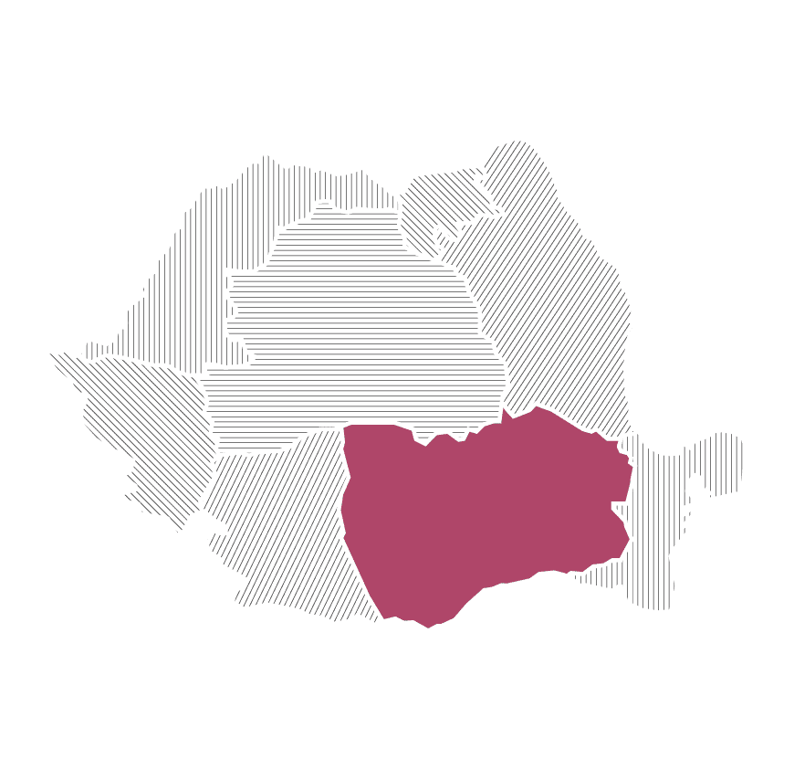 Cartina geografica della Romania con evidenziata la regione vinicola di Dealu Mare e Muntenia